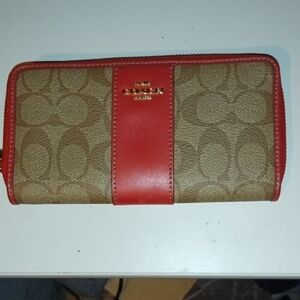 Coach Red and Tan Signature Wallet